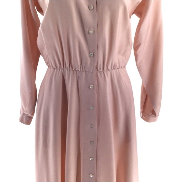 Vintage Liz Claiborne 100% Silk Pink Button Down Long Sleeve Shirt Dress - Picture 10 of 16